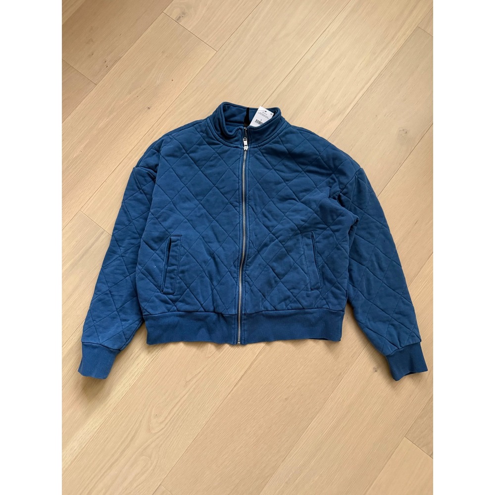 Blue chambray Quilted Zip Through Jacket Washed Deep Blue Small NWT